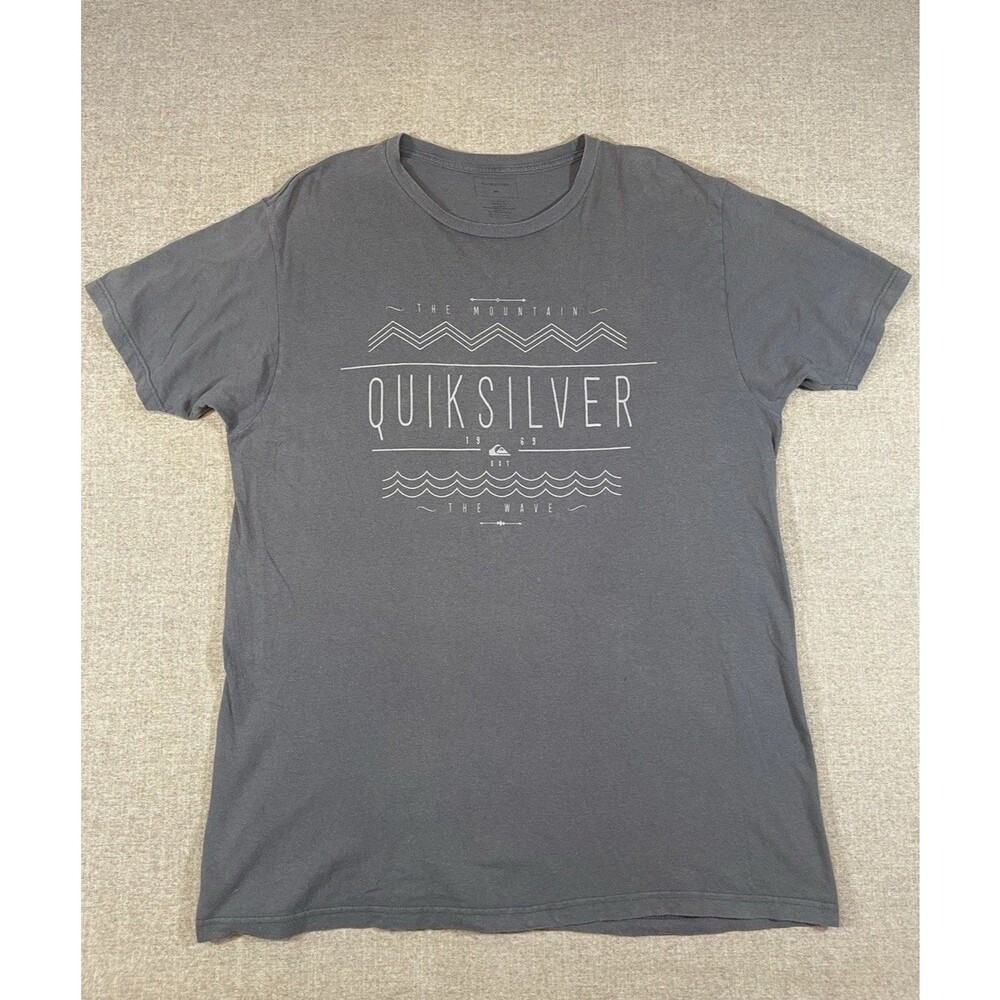 Quiksilver T-Shirt Mens L Gray Logo Cotton Regular Fit Short Sleeve *Hole*